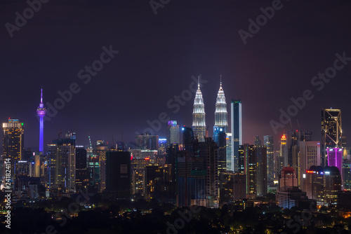 Photography Night view of downtown Kuala Lumpur, a capital of Malaysia