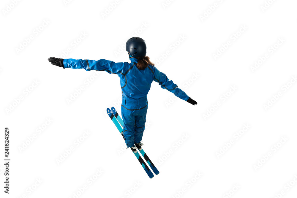 Freestyle aerials skiing isolated on white