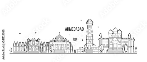 Ahmedabad skyline Gujarati India city vector line photo