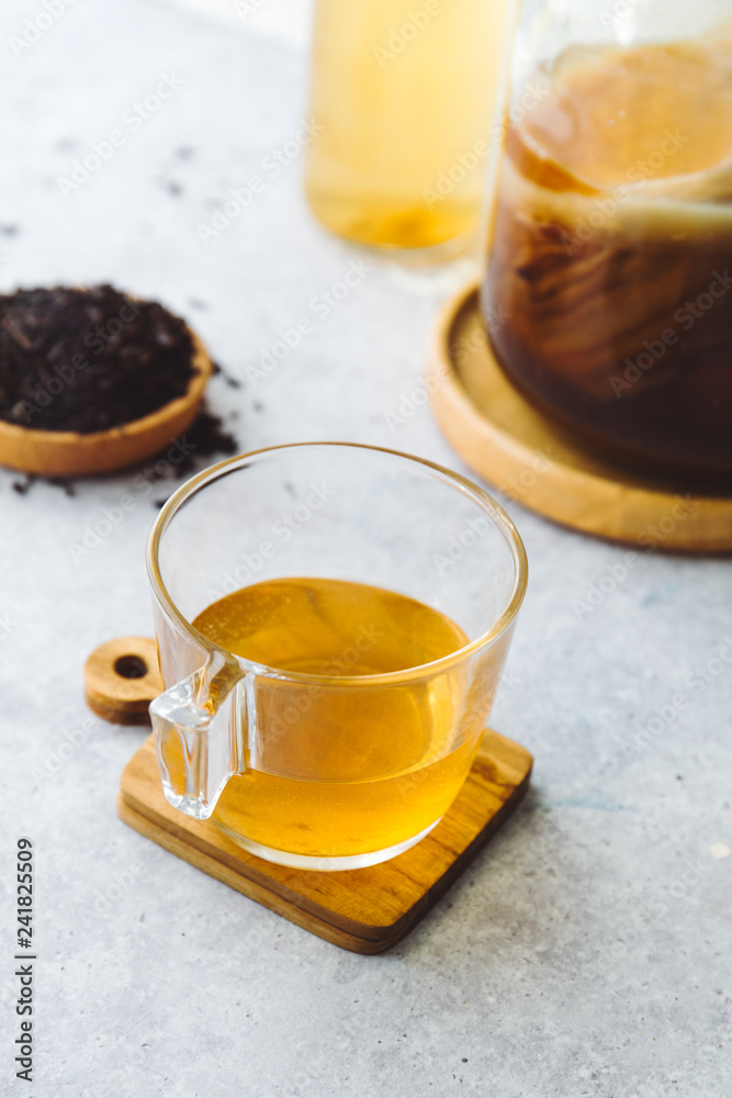 Healthy homemade fermented raw kombucha tea, with natural probiotic characteristics. Healthy homemade fermented raw kombucha tea, with natural probiotic characteristics.