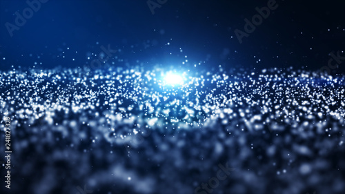 Abstract blue color digital particles wave with dust and light background © KanawatTH