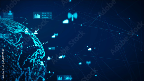 Fototapeta Naklejka Na Ścianę i Meble -  Digital Technology Network Data and Communication Concept Abstract Background. Earth element furnished by Nasa