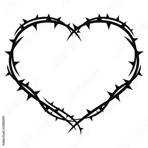 The heart in black sharp thorns. Vector image.