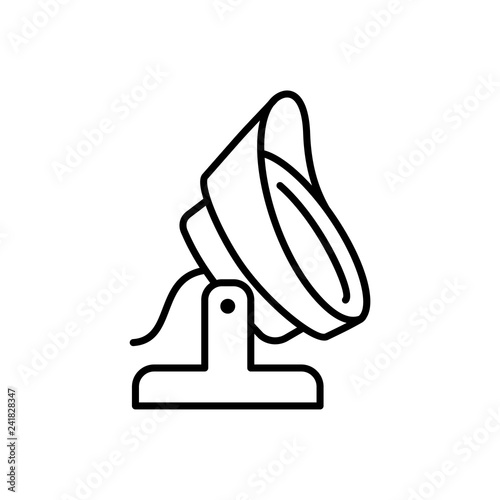 Black & white vector illustration of ground floor spotlight. Line icon of outdoor light fixture. Isolated object