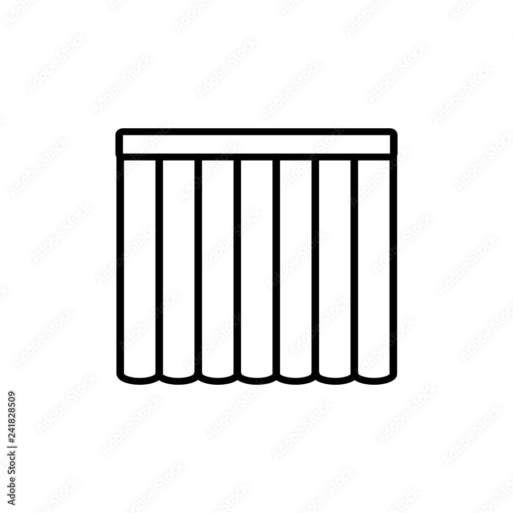 Black & white vector illustration of roller curtain shutter. Line icon of window vertical blind jalousie. Isolated object
