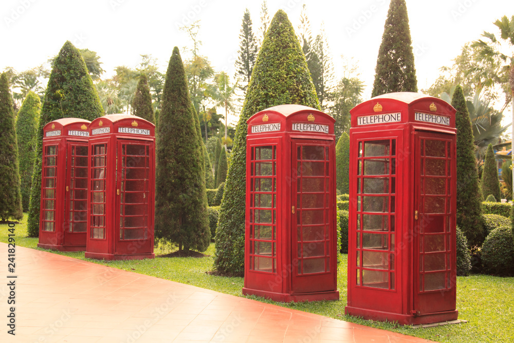 Decorative English phone booths in Nong Nooch Tropical Park, Pattaya Thailand Decorative English phone booths in Nong Nooch Tropical Park, Pattaya Thailand