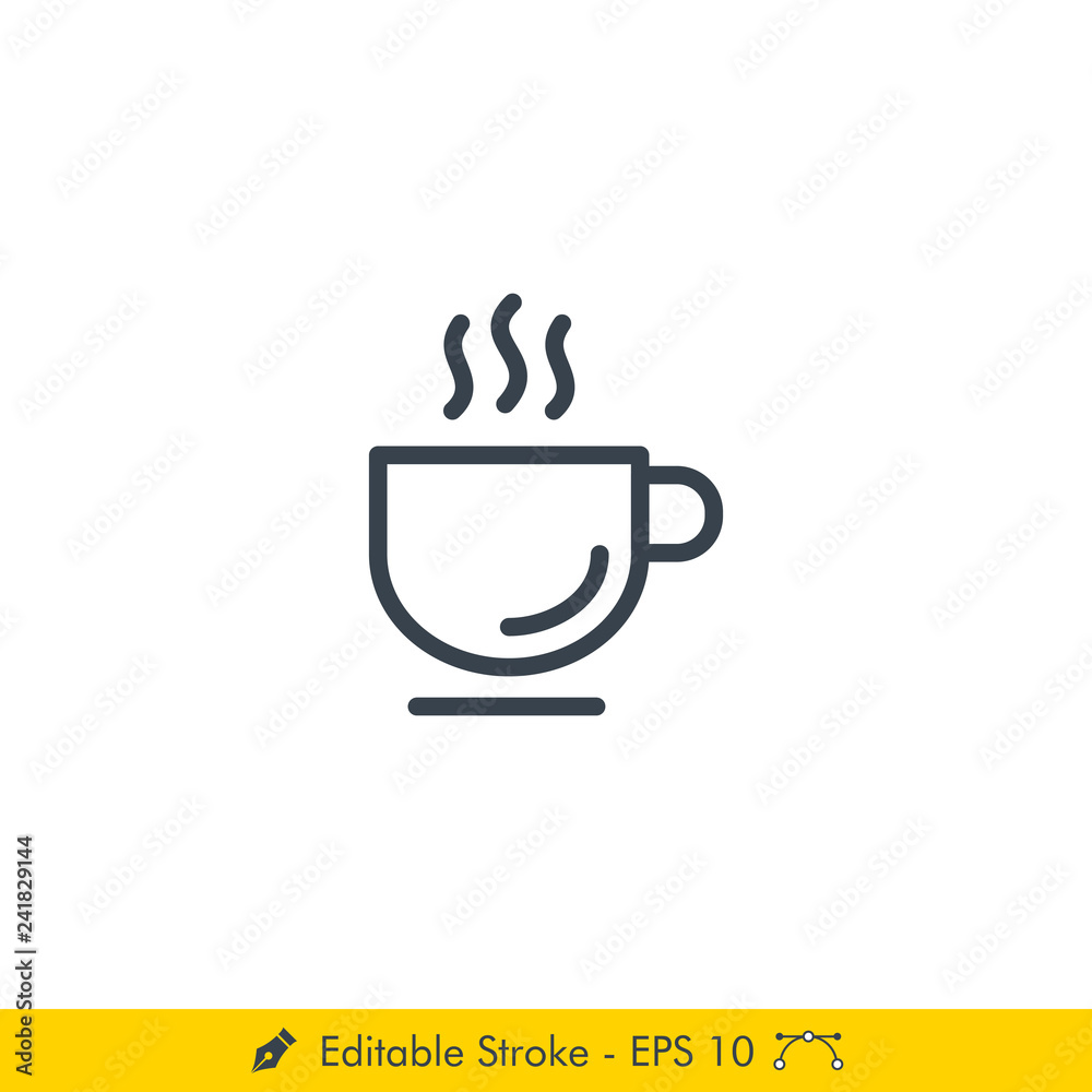 Cup (Coffee, Tea, Espresso) Icon / Vector - In Line / Stroke Design Cup (Coffee, Tea, Espresso) Icon / Vector - In Line / Stroke Design