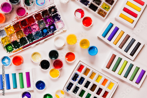 Wallpaper Mural Palette of watercolor paints and brushes  on white background Torontodigital.ca