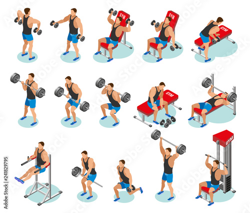 Body Building Isometric Icons