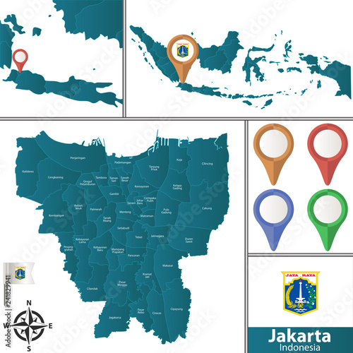 Map of Jakarta with Districts