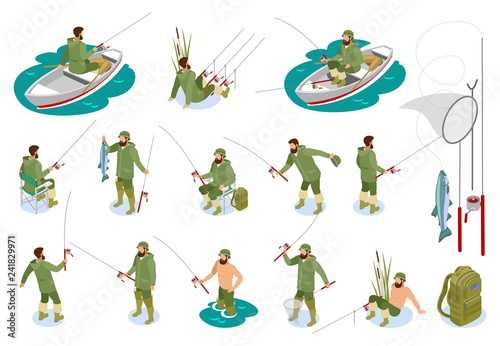 Fishermen Isometric Icons