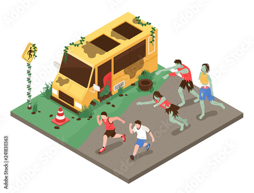 Isometric Zombie Attack Composition