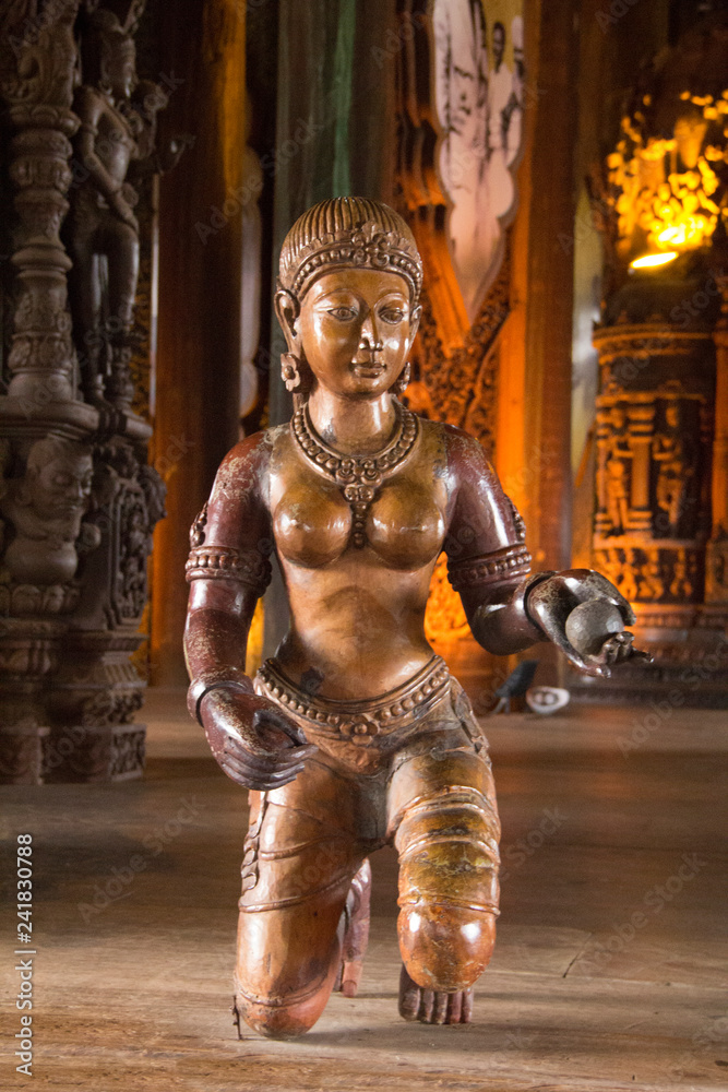 Beautiful buddhist sculpture in the Temple of Truth in Pattaya, Thailand