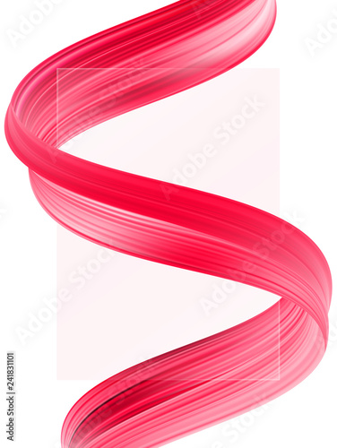 Vector illustration: Abstract white blank background with 3d twisted red flow liquid shape. Acrylic paint design