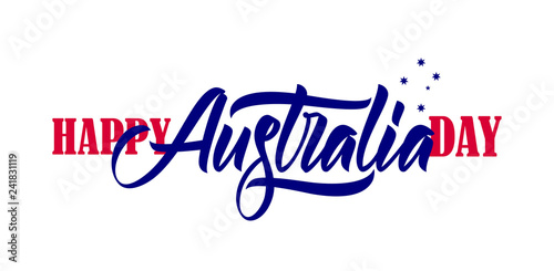 Vector illustration: Handwritten brush type lettering composition of Happy Australia Day with Crux