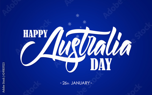 Vector illustration  Handwritten brush type lettering of Happy Australia Day on blue background