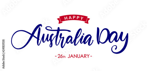 Vector illustration: Handwritten modern brush lettering of Happy Australia Day on white background
