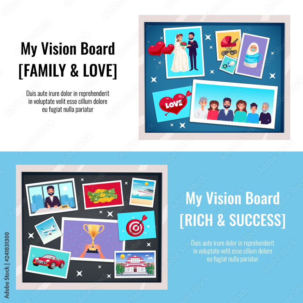 Dreams Vision Board Banners Set - obrazy, fototapety, plakaty 