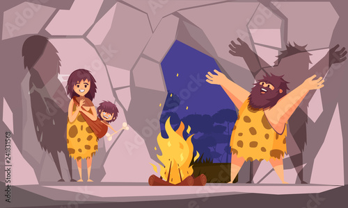 Caveman Family In Cave