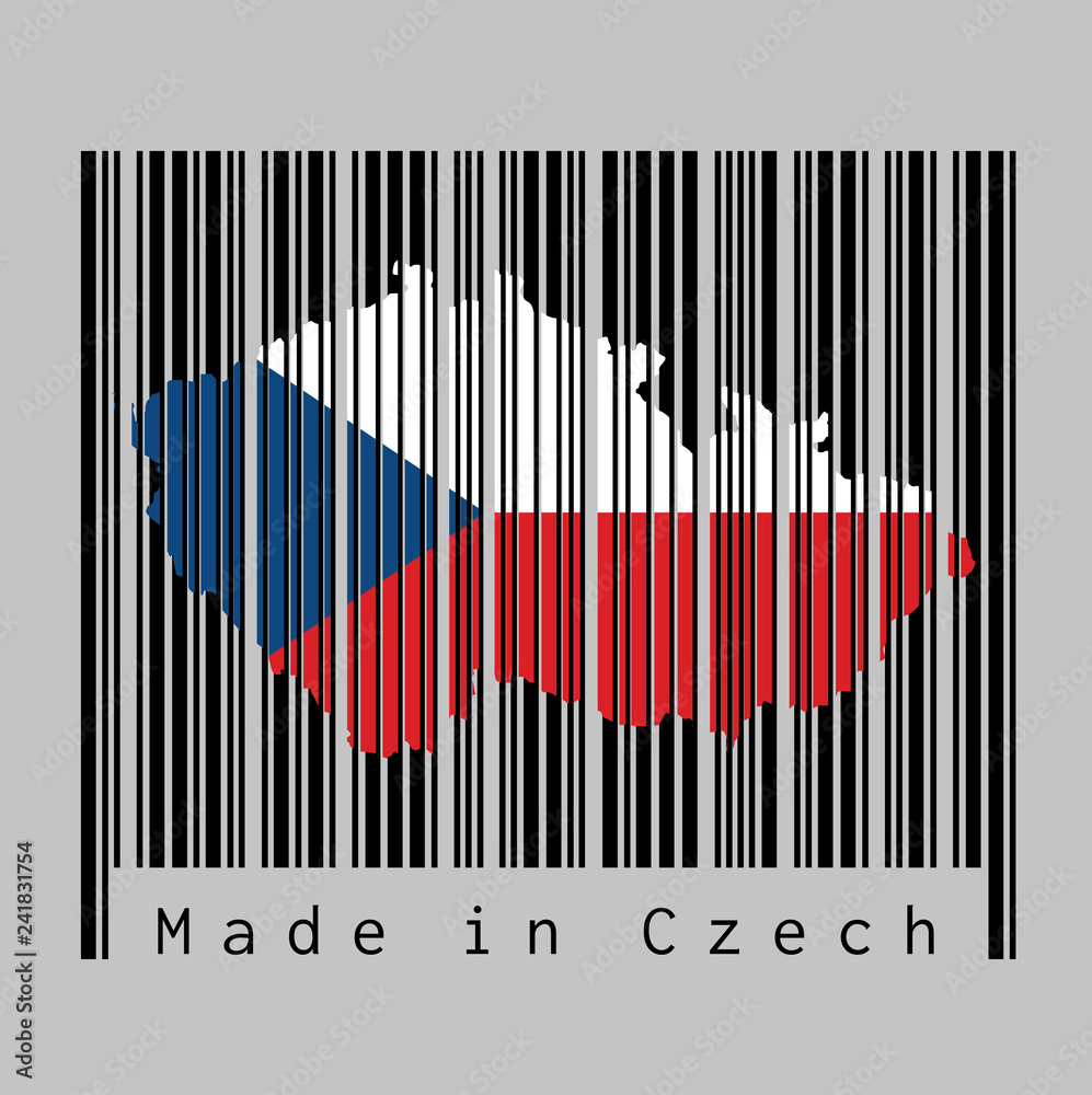 Barcode set the shape to Czech map outline and the color of Czech flag on black barcode with grey background. Barcode set the shape to Czech map outline and the color of Czech flag on black barcode with grey background.