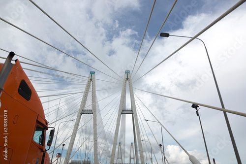 Pylons of the Greater Obukhovsky Bridge over the Neva River in St. Petersburg