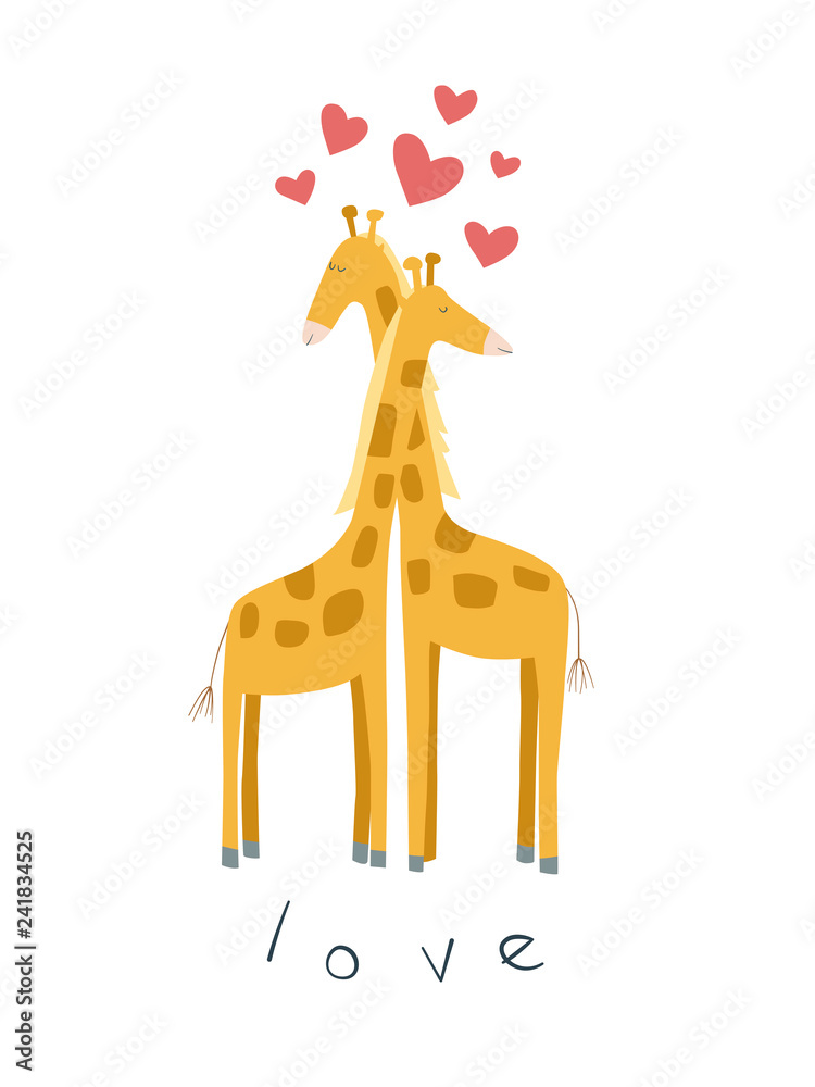 Fototapeta premium Cute illustration of giraffes in love.