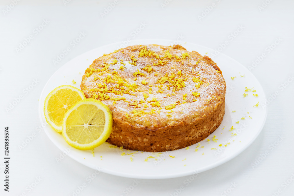 Lemon pie on a white plate