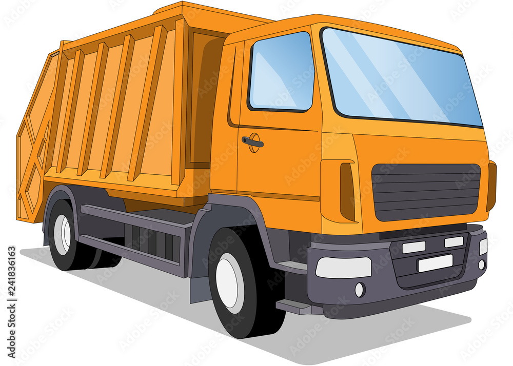 Garbage truck. Isolated on white background. Vector illustration.