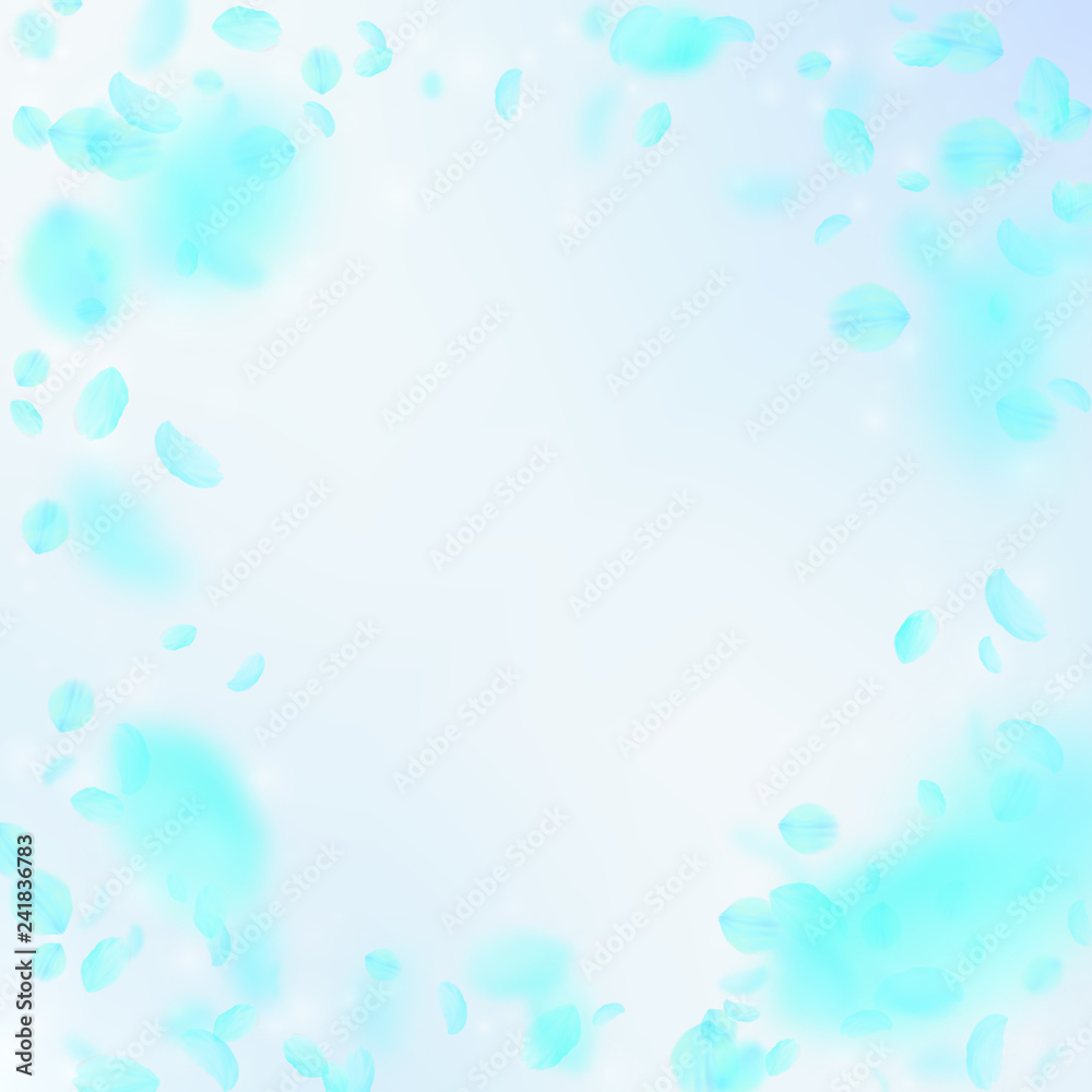 Turquoise flower petals falling down. Neat romanti Turquoise flower petals falling down. Neat romanti