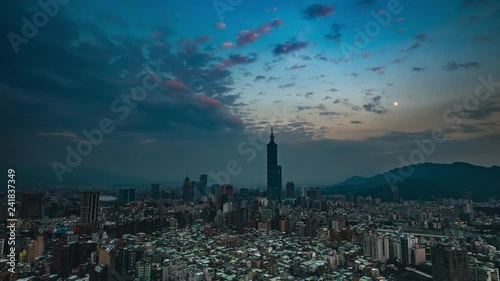 Time Lapse - Beautiful Clouds Moving Over Taipei Skyline - 4K
