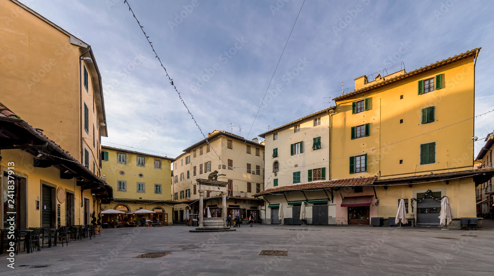 View of the beautiful Piazza della Sala in a moment of tranquility, Pistoia, Tuscany, Italy