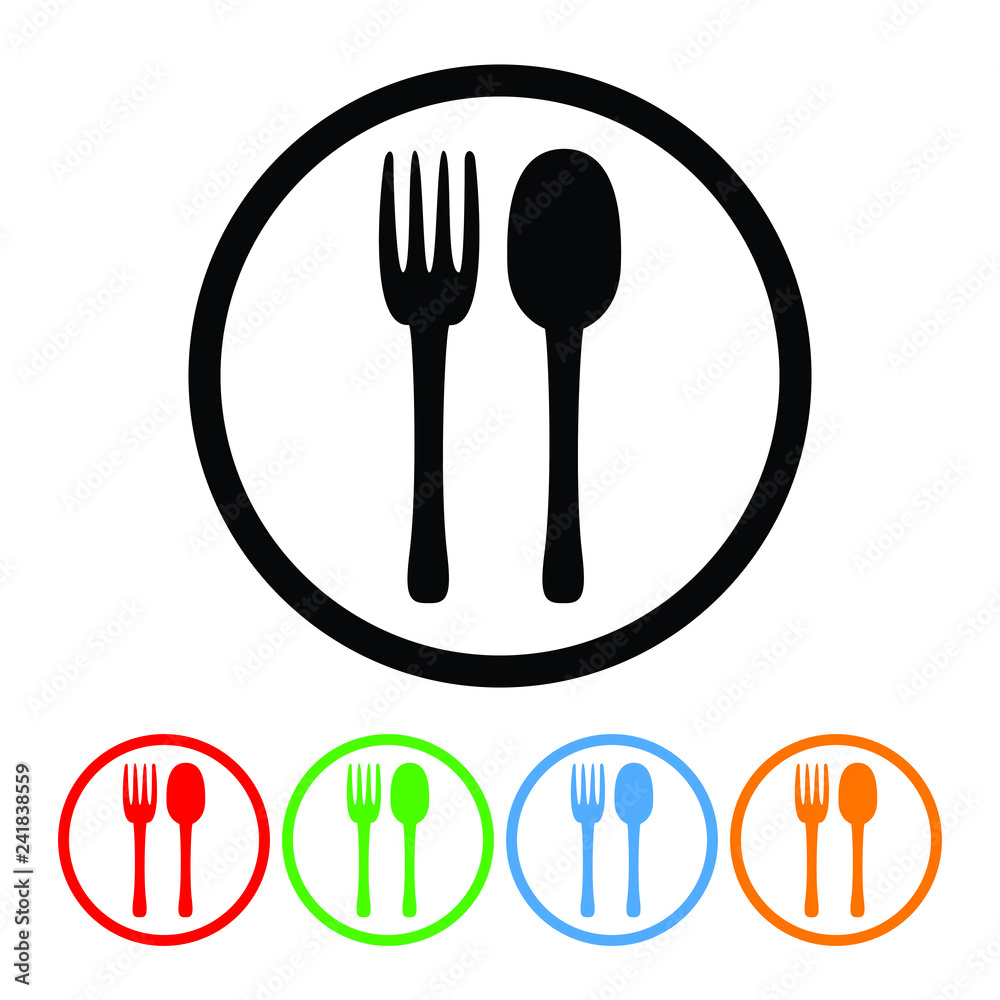 Fork & spoon icon vector restaurant kitchen & eating silverware cutlery  symbol sign with four color variations vector illustration isolated on a  white background Stock Vector | Adobe Stock