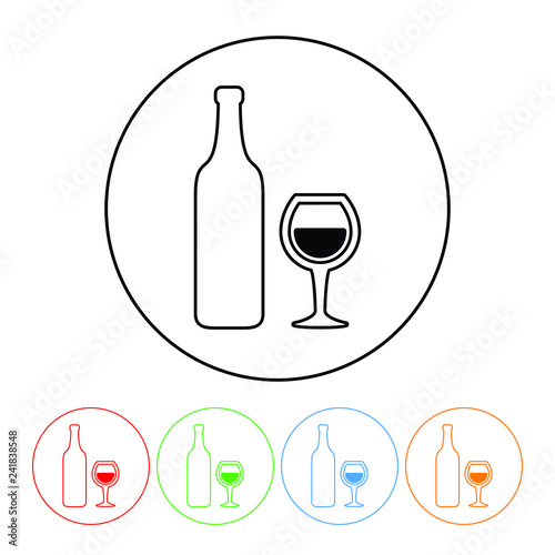 Wine symbol icon in a thin line style vector wine bottle and glass symbol sign with four color variations vector illustration isolated on a white background