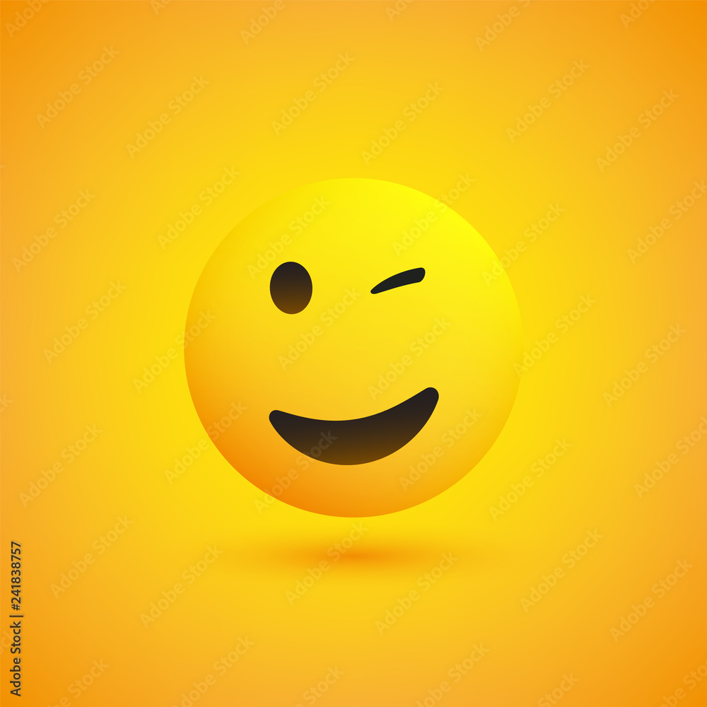 Smiling and Winking Emoji - Simple Shiny Happy Emoticon on Yellow Background - Vector Design Smiling and Winking Emoji - Simple Shiny Happy Emoticon on Yellow Background - Vector Design