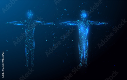 Low poly wireframe Human Body. Abstract Illustration form lines, triangles and particle style design. Illustration vector