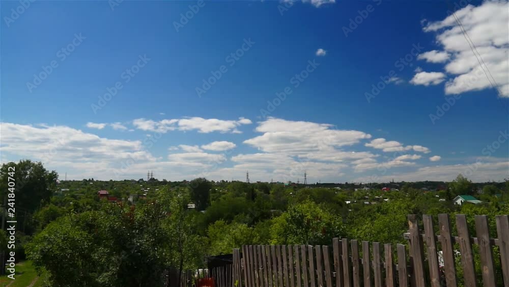 Field overgrown with green grass. Blue sky. Summer landscape. Field overgrown with green grass. Blue sky. Summer landscape.