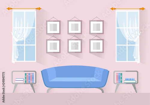 Modern living room interior in flat style. The room is furnished. Vector illustration.