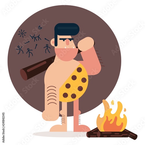 Cool caveman character of male from prehistoric period