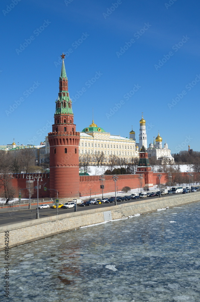 Moscow Kremlin and Kremlin embankment on a Sunny spring day, Moscow, Russia Moscow Kremlin and Kremlin embankment on a Sunny spring day, Moscow, Russia