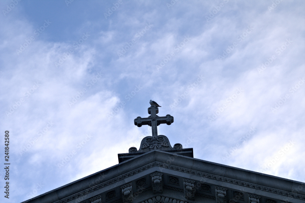 church,sky,seagull,cross,italy,symbol,old,blue,cloud,monument