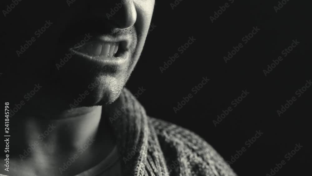 Man talking - Mouth detail, close-up, portrait of a man who talks Man talking - Mouth detail, close-up, portrait of a man who talks