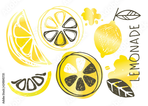 Hand drawn doodle lemon art - lemonade pattern background