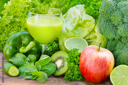 Green smoothie with fruits and vegetables