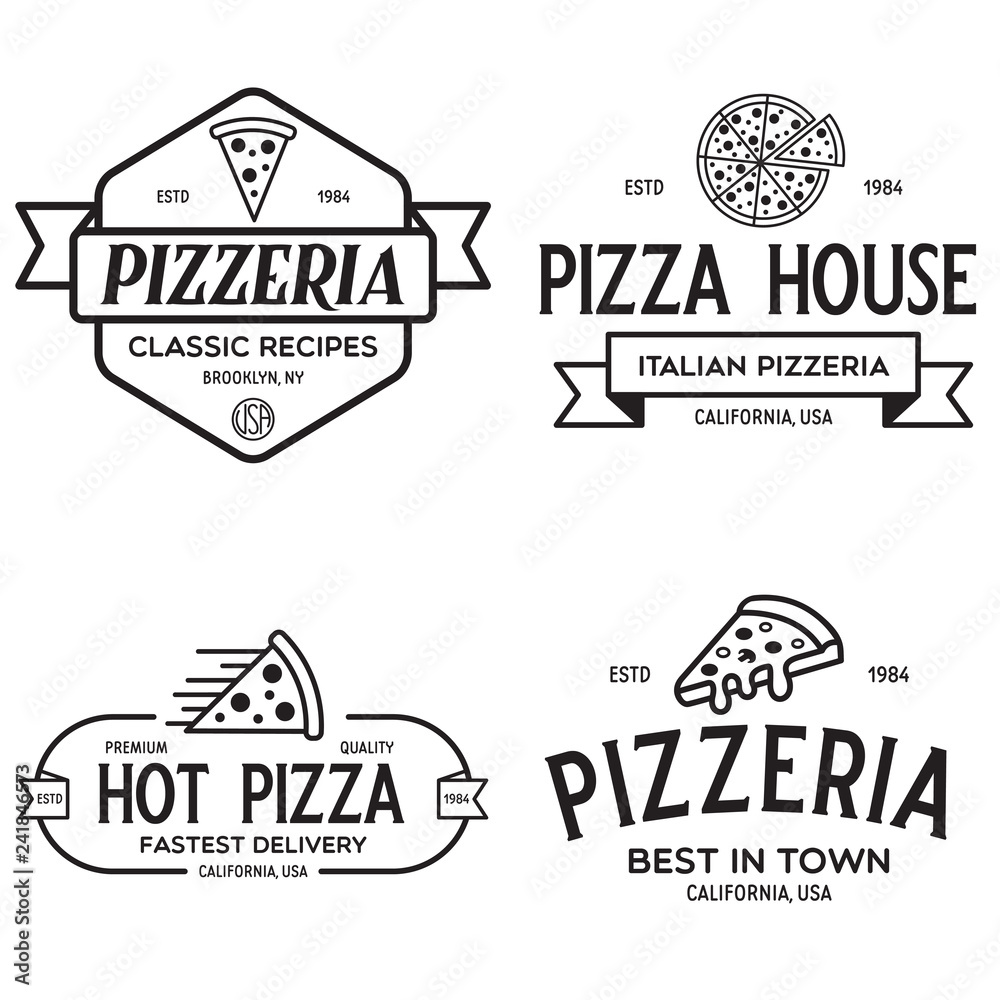 Set of pizza logo, badges, banners, emblems for fast food restaurant ...