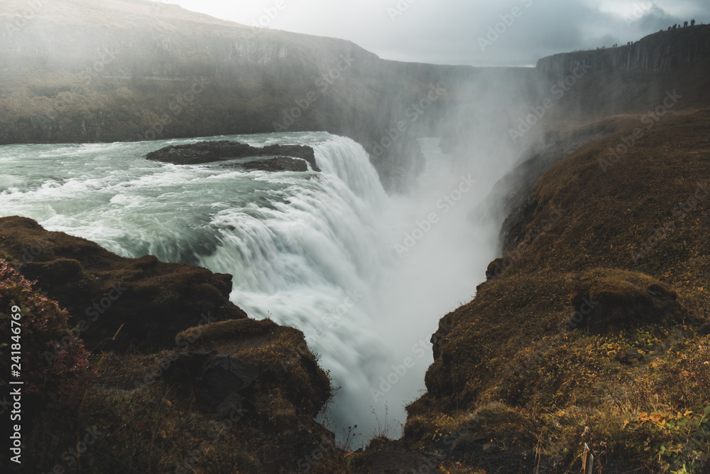 picturesque waterfall, Iceland. Nordic nature