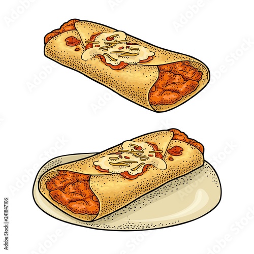 Enchilada - mexican traditional food. Vector color vintage engraved illustration