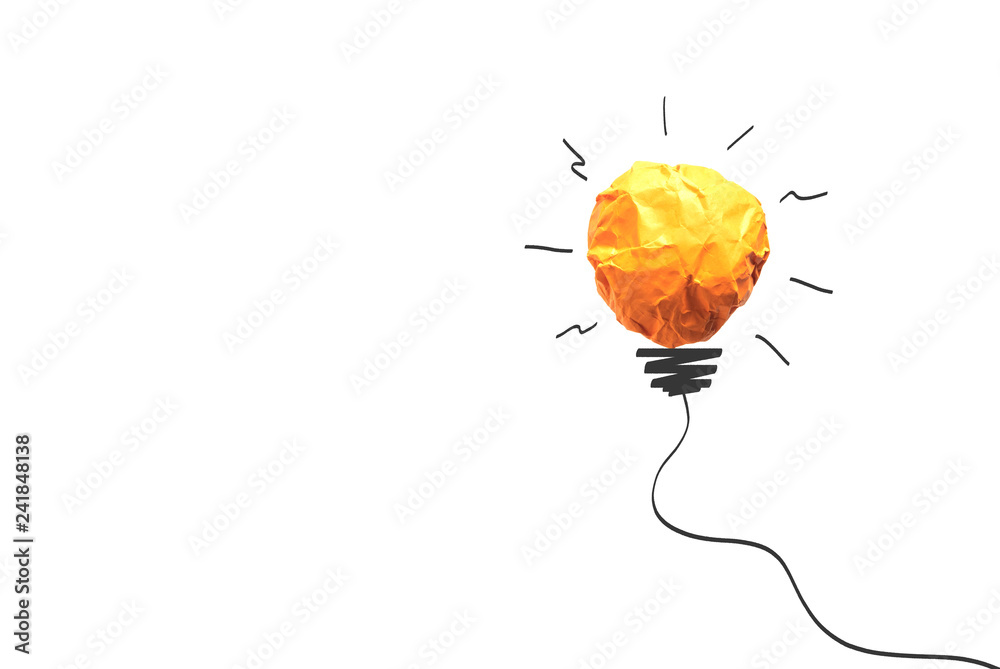 Paper make to light bulb for idea power energy concept on white background. - obrazy, fototapety, plakaty 