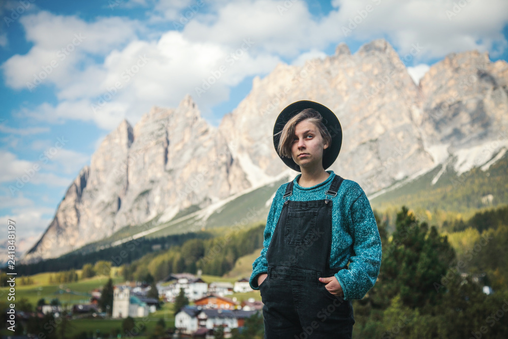 Hipster Girl in Dolomites