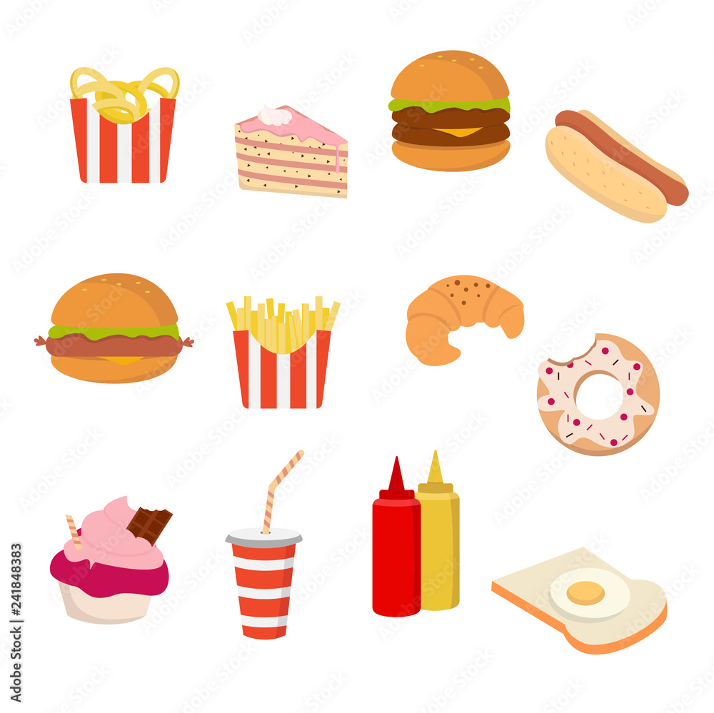 Fast food icon set on white background for graphic and web design, Modern simple vector sign. Internet concept. Trendy symbol for website design web button or mobile app