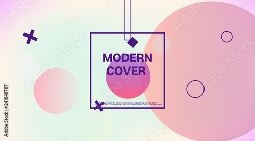 Memphis Minimal Cover Horizontal Vector Template. Neon Gradient Overlay, Small Space Particles Background. Geometric Memphis Design Elements, Horizontal Music Poster. Vintage Elemets Business Design.